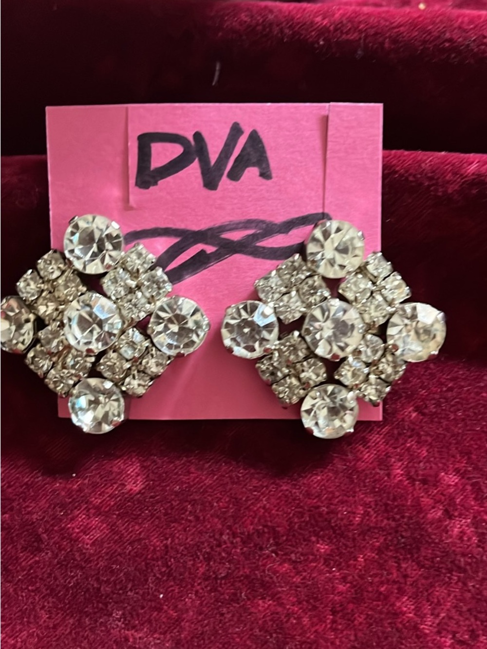 Vintage Clear Crystal Cluster Earrings - Silver Tone